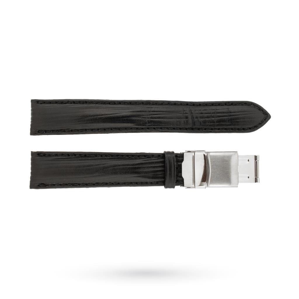 Cinturino pelle nera 18-16mm fibbia deployante acciaio - BROS