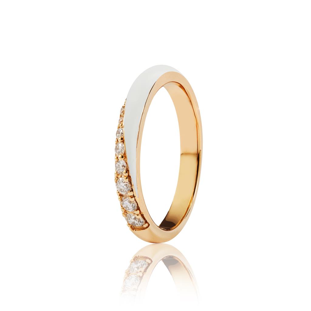 Yellow gold ring with white enamel and 0.22 ct diamonds - RF JEWELS