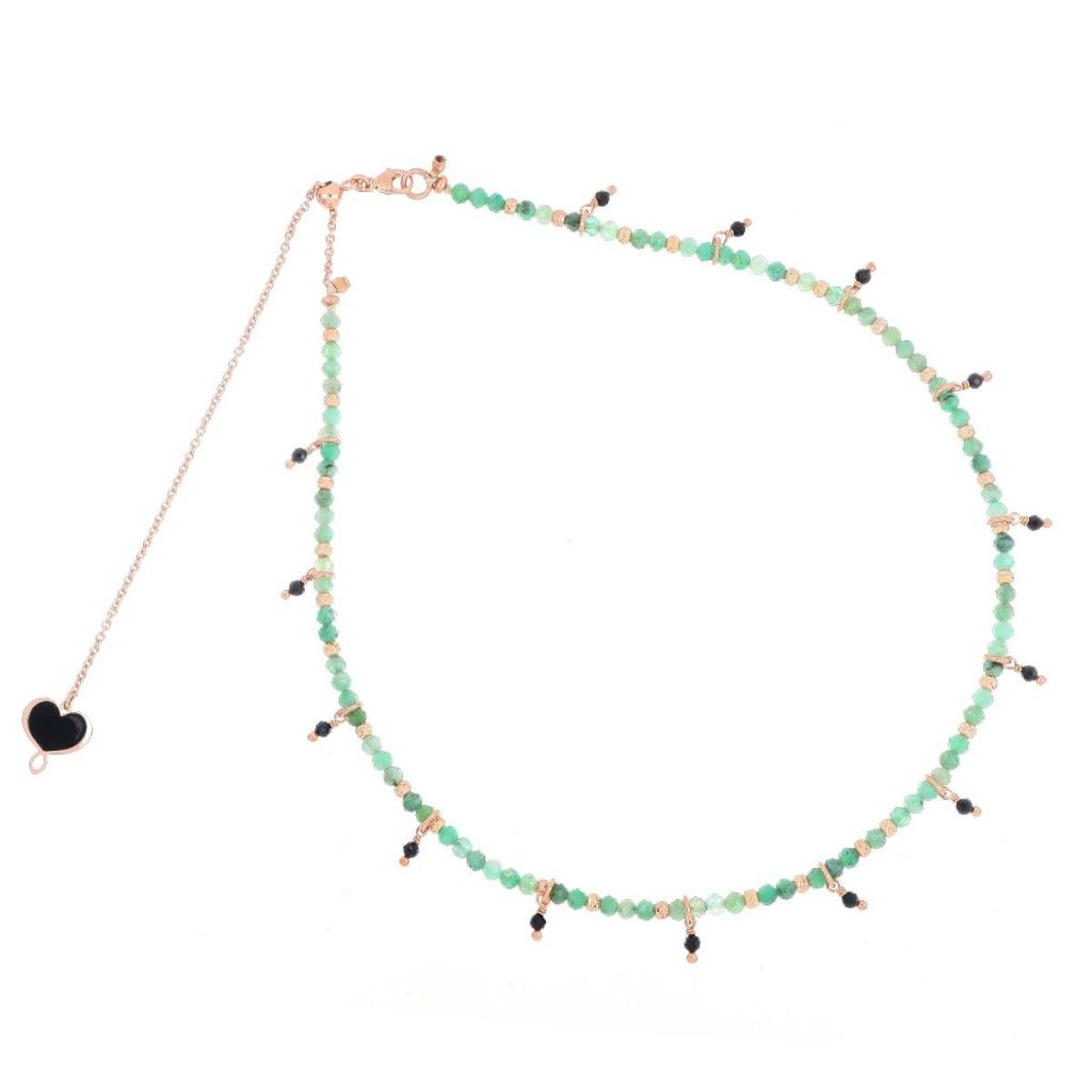 Pink silver necklace with emeralds and black spinels - MAMAN ET SOPHIE