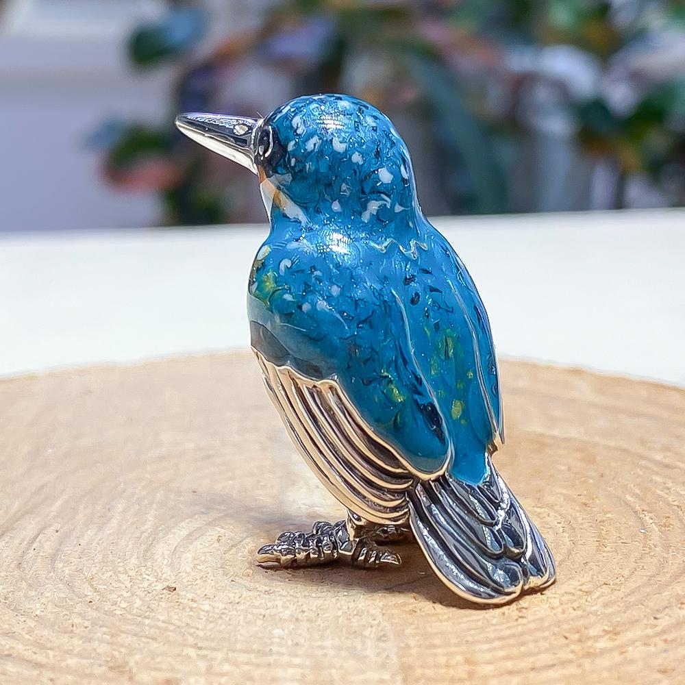  Small kingfisher bird ornament in silver and enamel - SATURNO