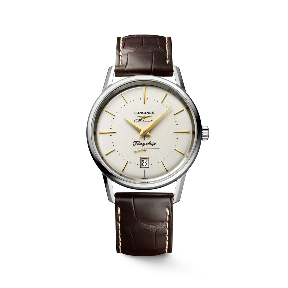 Orologio longines classico in acciaio con quadrante crema