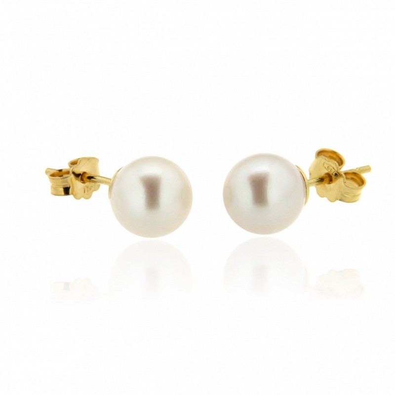  Fresh water pearl stud earrings in yellow gold - MASSERA