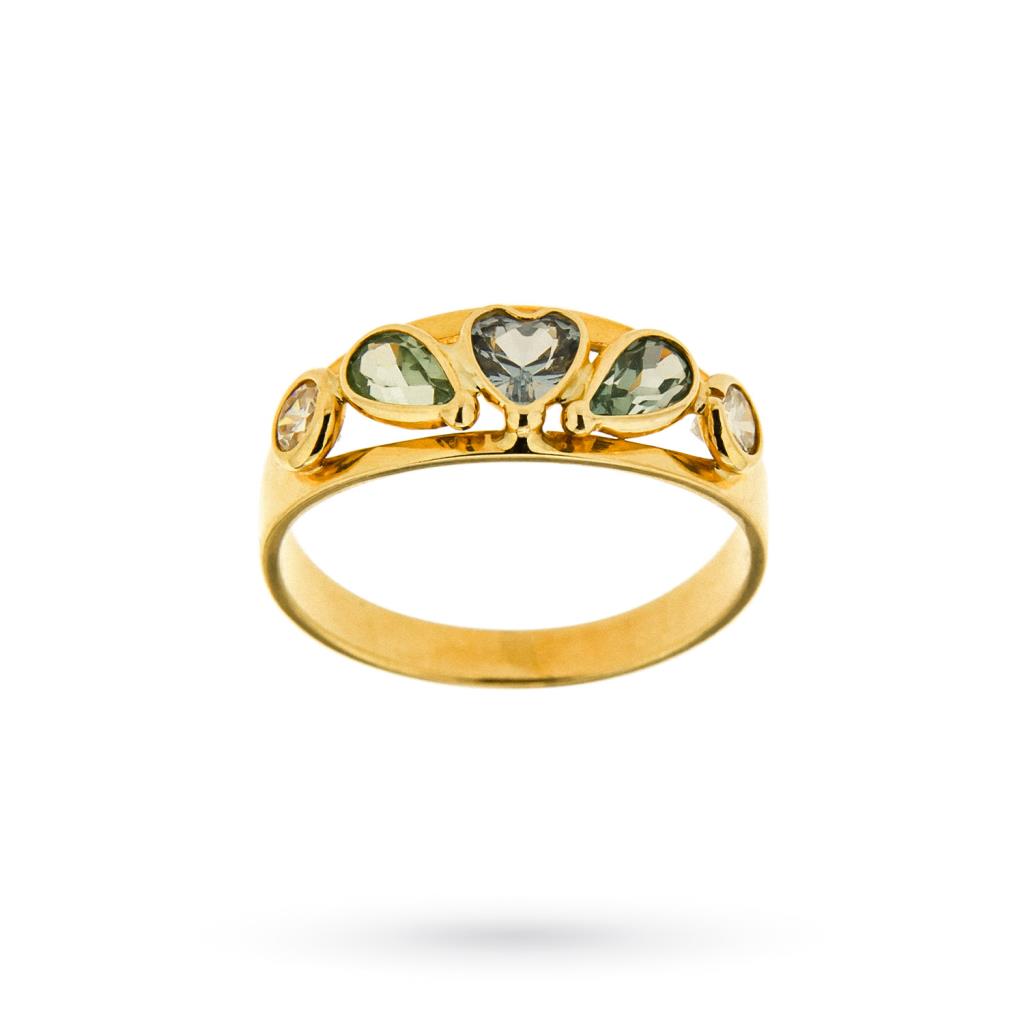 Yellow gold band ring with colored stones - 