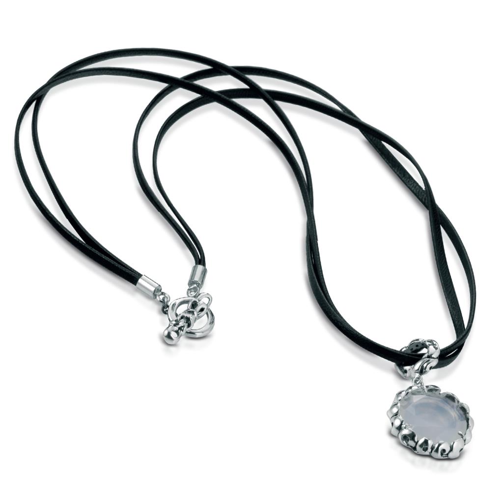 Necklace in 925 silver and leather and milk quartz - MARESCA OFFICINE ORAFE
