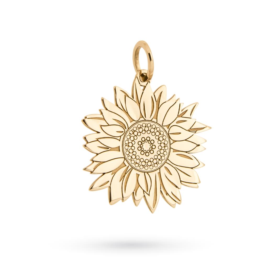 Ciondolo girasole in oro giallo 18kt con incisioni