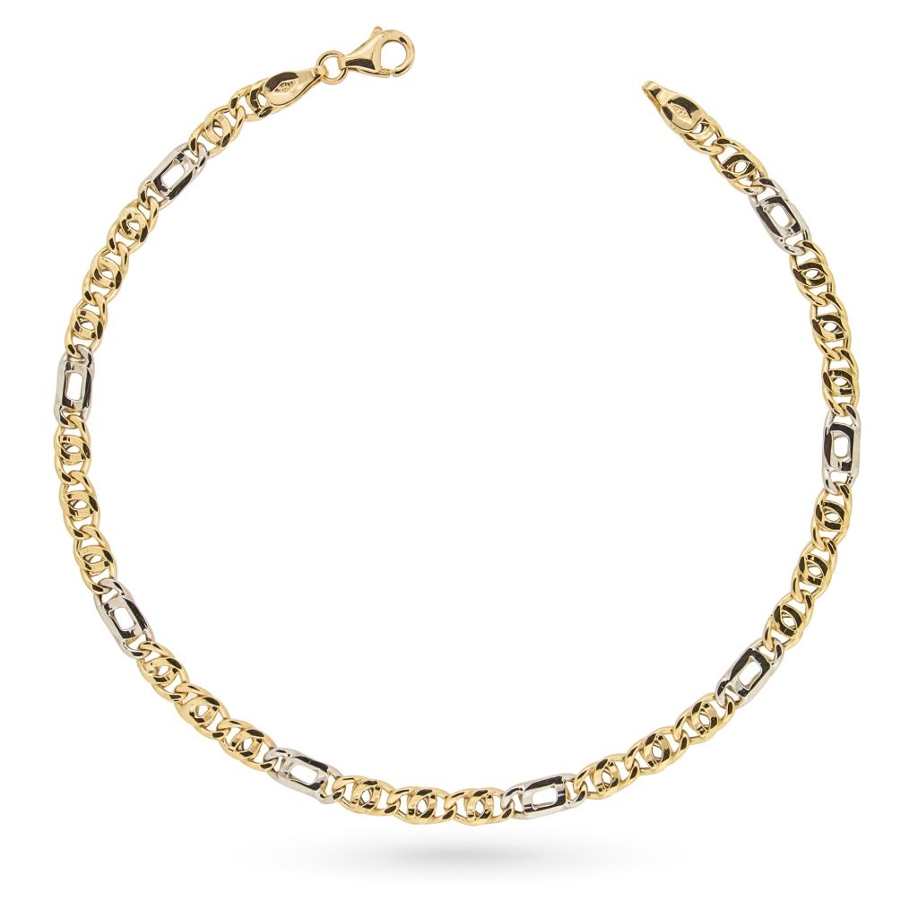 18kt yellow gold chain bracelet whit 18kt white gold links 20cm - LUSSO ITALIANO
