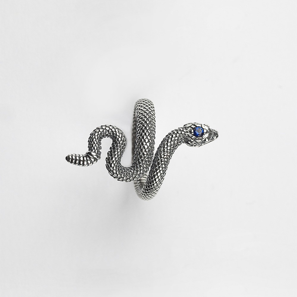  Anello serpente spinello blu argento brunito lucido Nove25 - NOVE25