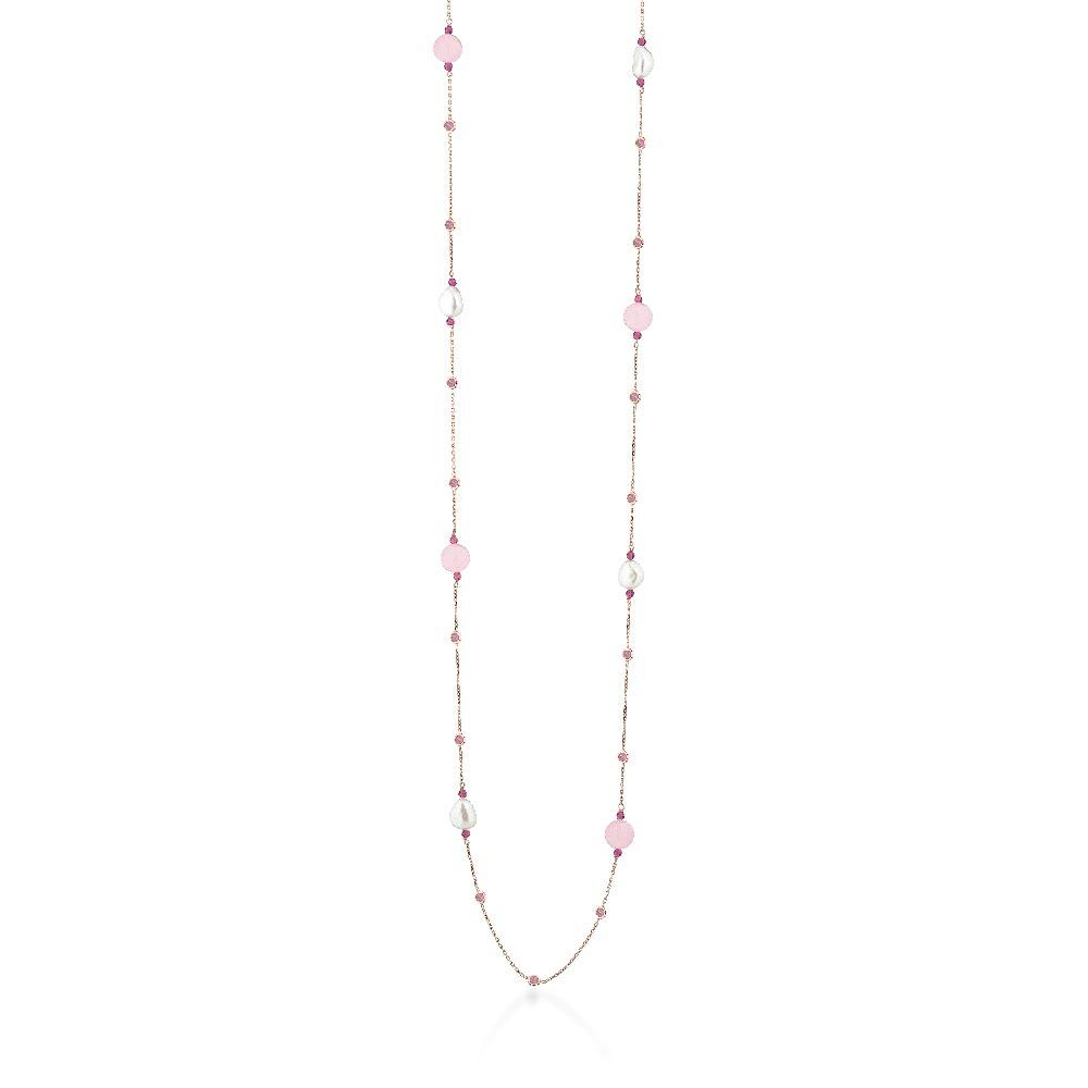 Collana in argento con perle e gemme rosa Glamour - GLAMOUR