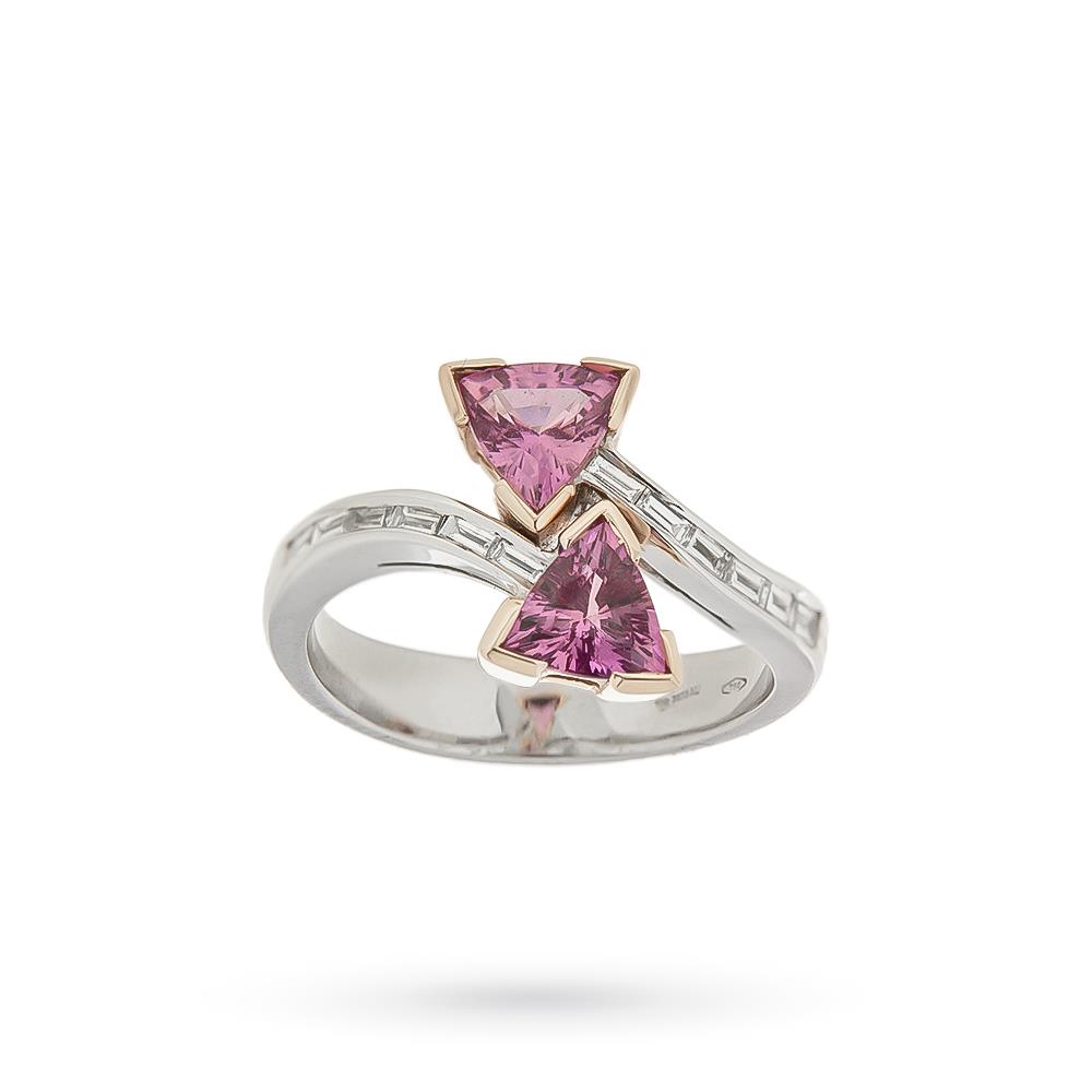 Contrariè gold ring pair of pink sapphires and diamonds - UNBRANDED