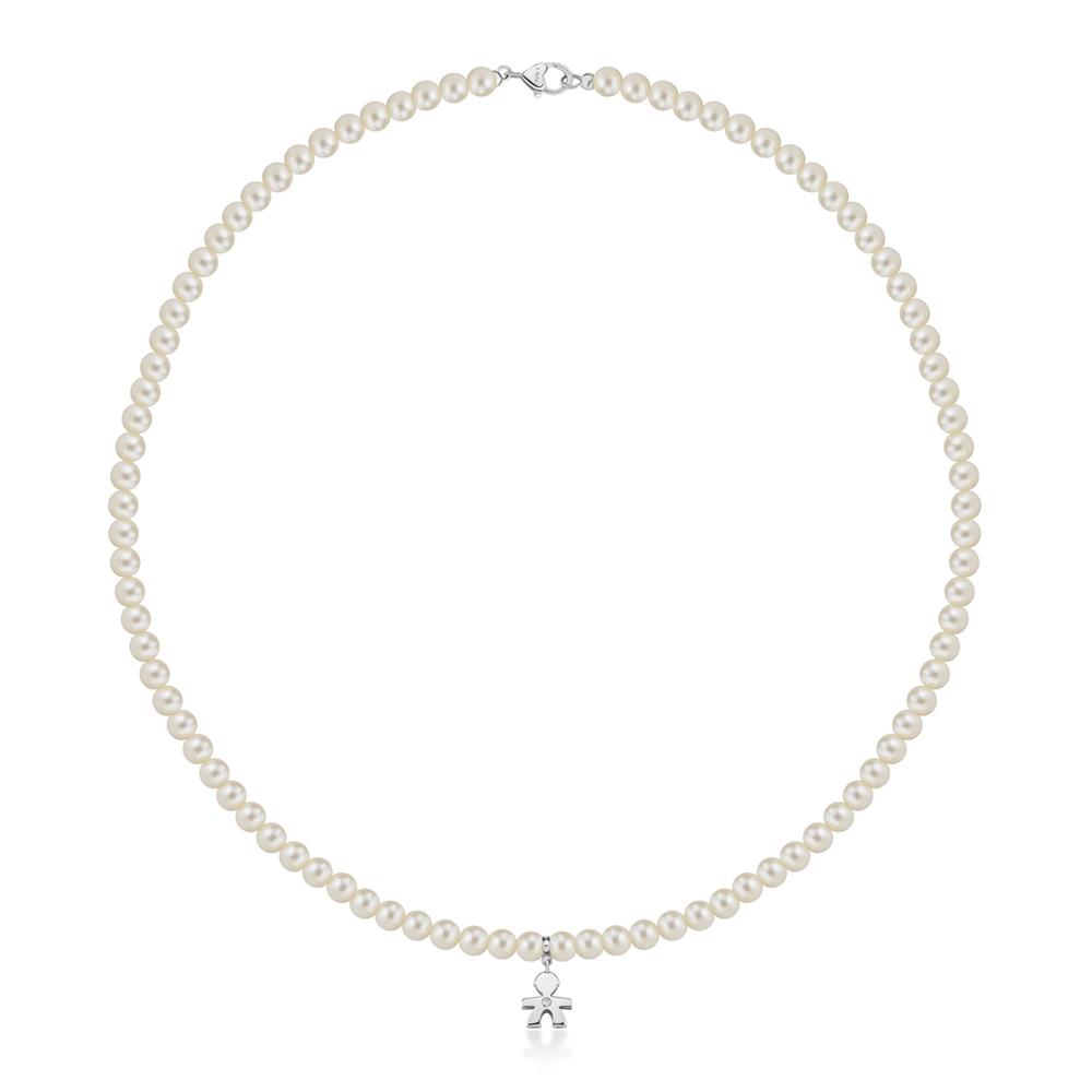 Necklace 4,5-5 mm pearls boy 9 kt white gold diamond - LE BEBE
