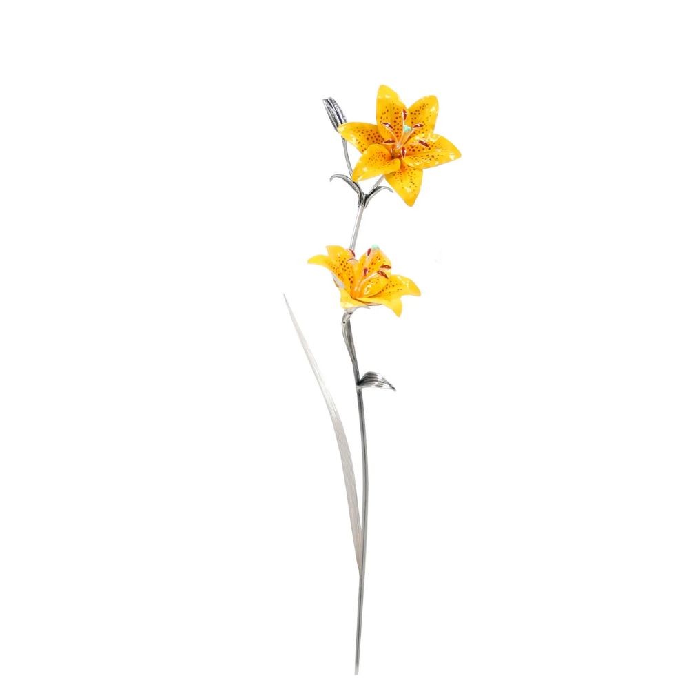 Lilium 2 Fiori Dipinto A Mano Gialli Soprammobile Argento
