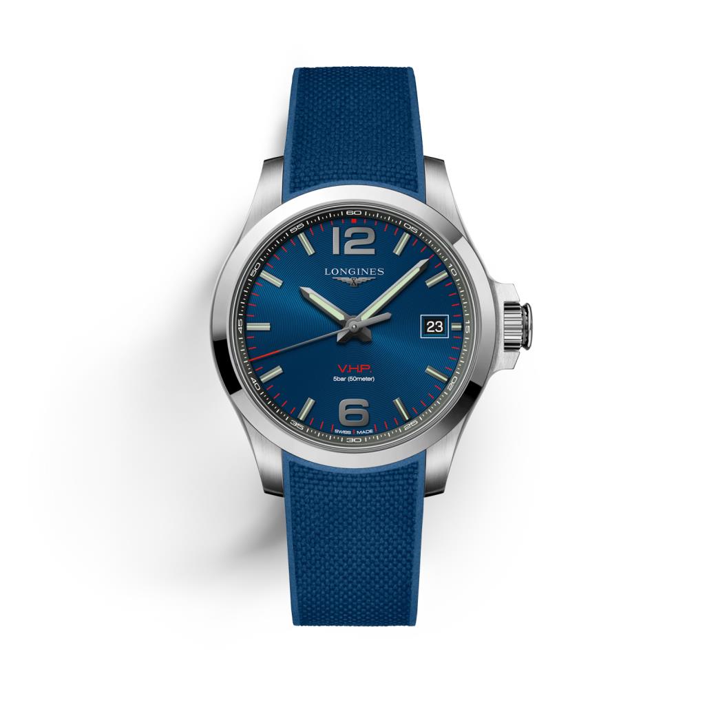 Longines Conquest VHP L3.716.4.96.9 quartz steel blue rubber - LONGINES