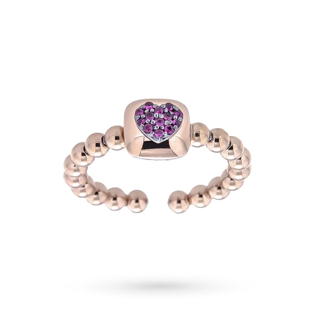 18kt rose gold ring with heart of red rubies - CICALA