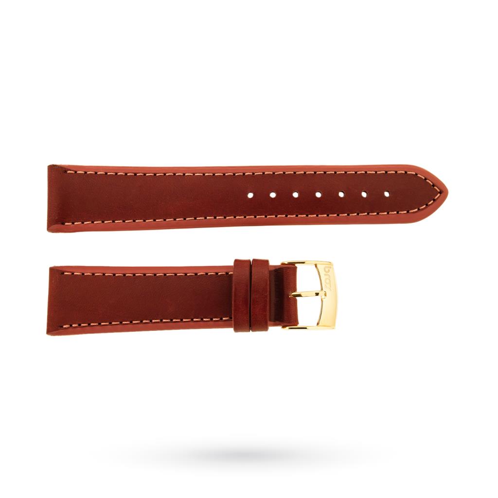 Leather strap with burgundy rubber edge 20-18mm with golden buckle - BROS