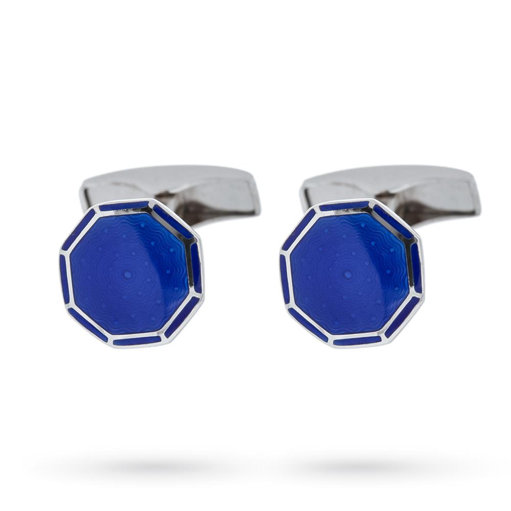 Blue enamel octagonal silver cufflinks - ANTORÀ