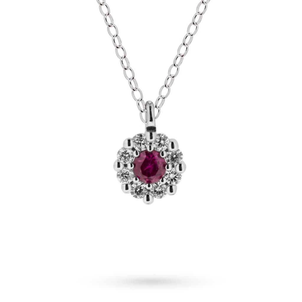18kt white gold necklace with ruby 0,12ct and diamonds 0,10ct - CICALA