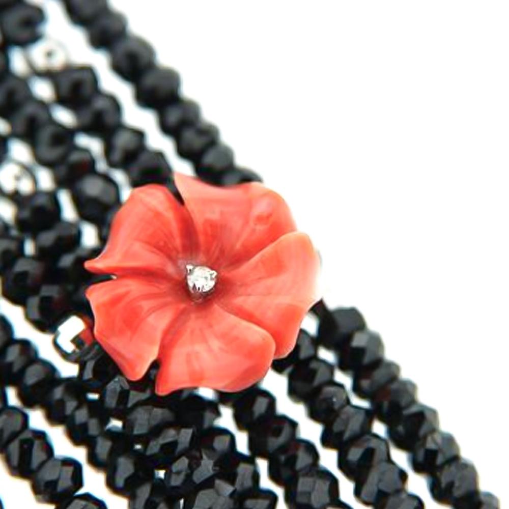  Bracciale tormaline nere fiori corallo rosso diamanti 0,04ct - ASCIONE