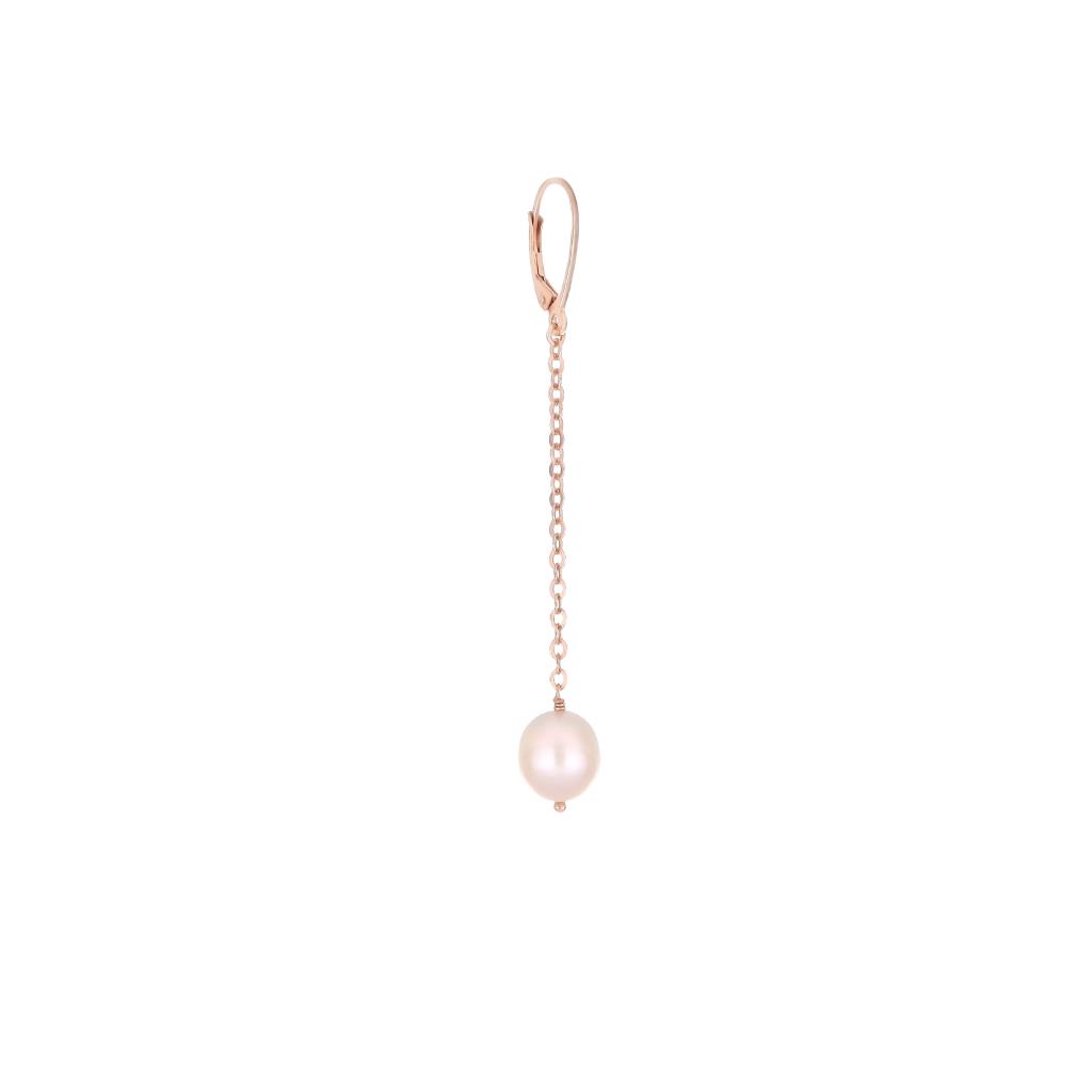 Single long earring with chain and dangling pearl in rose gold-plated 925 silver by Maman et Sophie