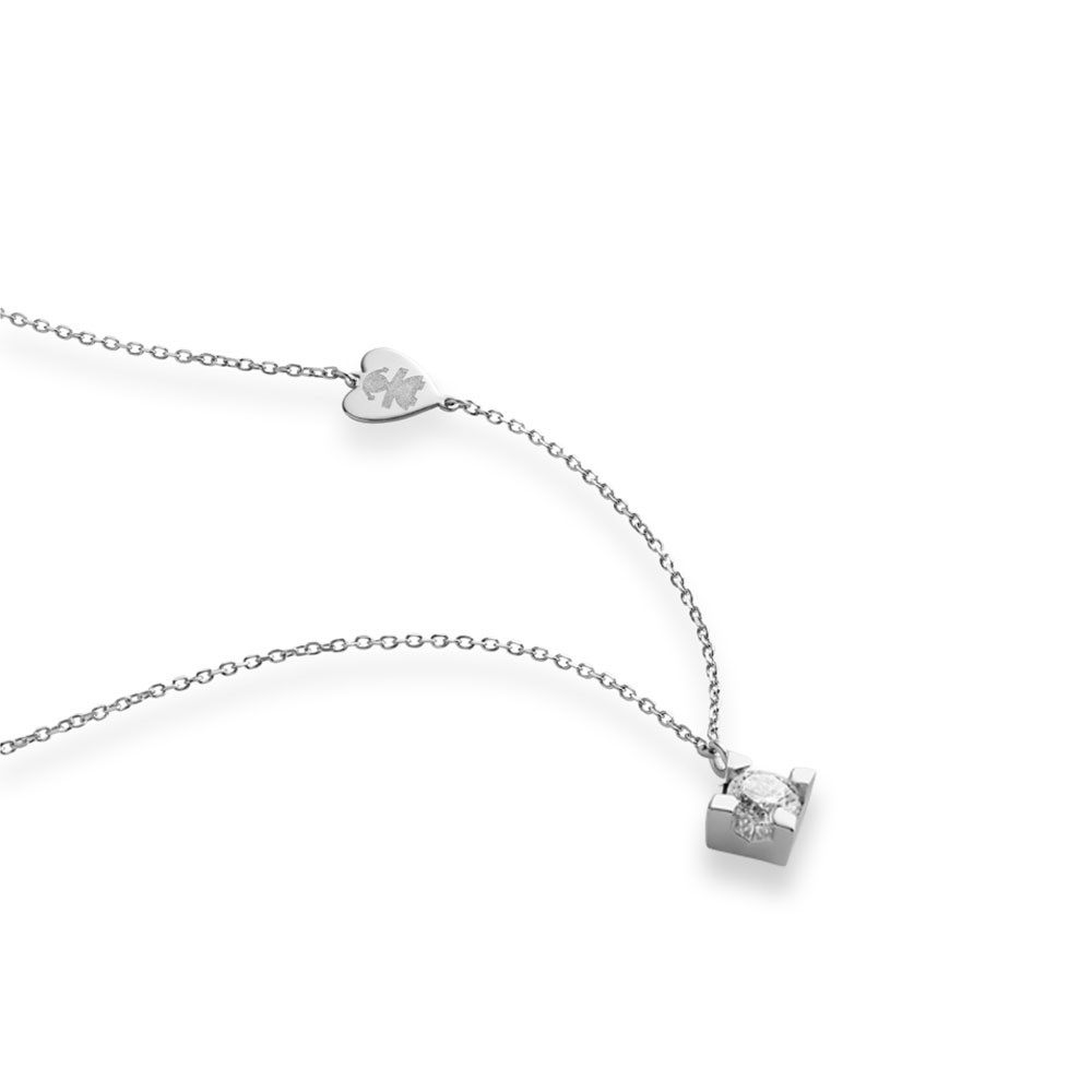 COLLANA ORO BIANCO 18KT CON DIAMANTE 0,20CT E TARGHETTA INCISA BIMBA - LE BEBE