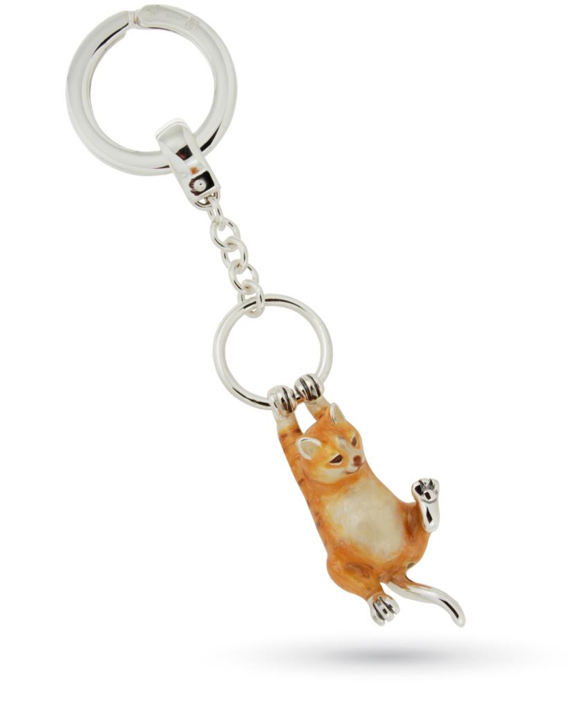Portachiavi Gatto Bengala Ginger – Disegnato A Mano, Rotondo 37mm, Con Sacchetto Di Velluto, Prodotto In UK