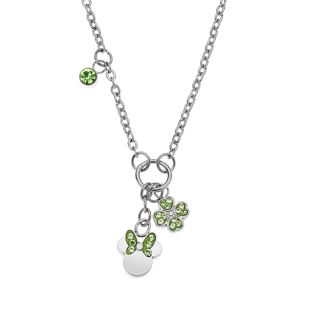 Children's necklace Disney Minnie four-leaf clover green crystals - DISNEY