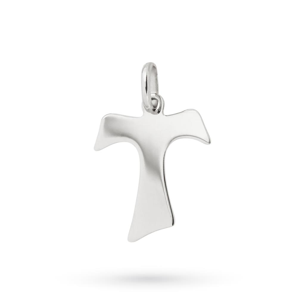 18kt white gold Tau cross pendant with polished plate - UNBRANDED