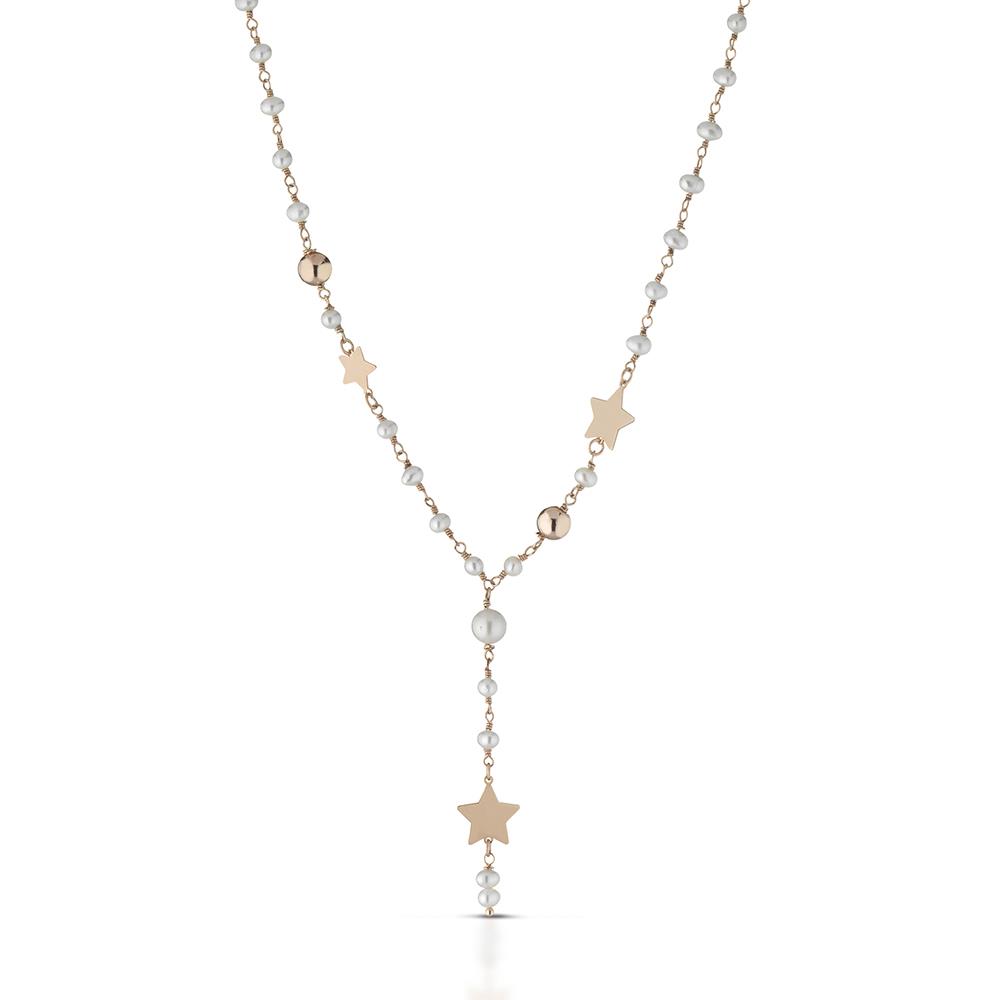 Choker necklace silver pink stars pearls 40cm - GLAMOUR