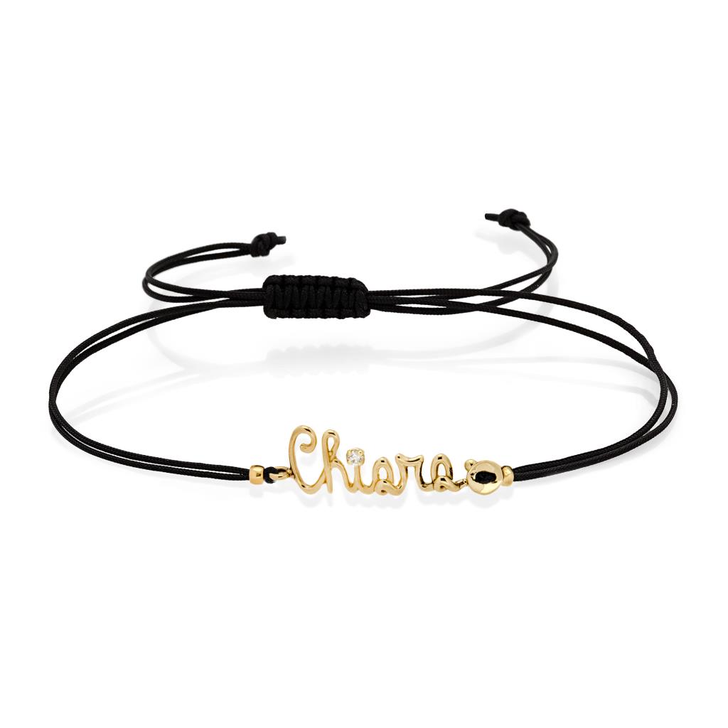 Cord bracelet with name CHIARA 18kt white gold and diamond - GOVONI