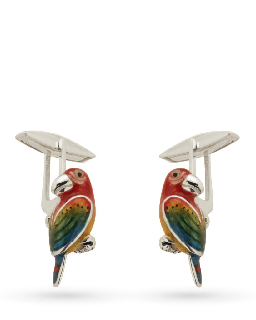 925 sterling silver cufflinks enameled parrots - SATURNO