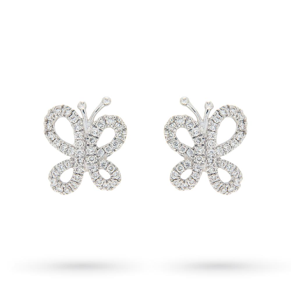 18kt white gold butterfly stud earrings with diamonds - LUSSO ITALIANO