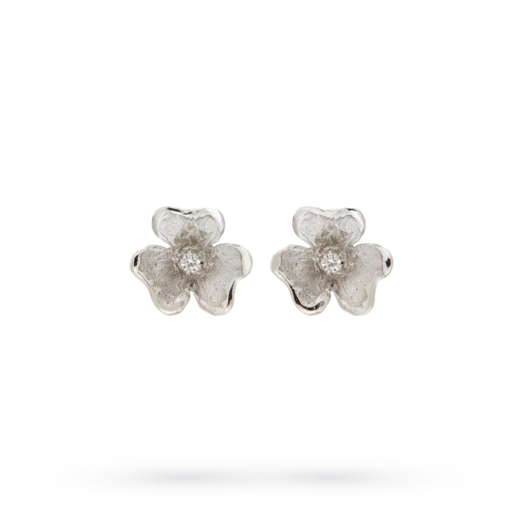 Gold lobe cover earrings flowers 3 petals 2 diamonds - QUAGLIA