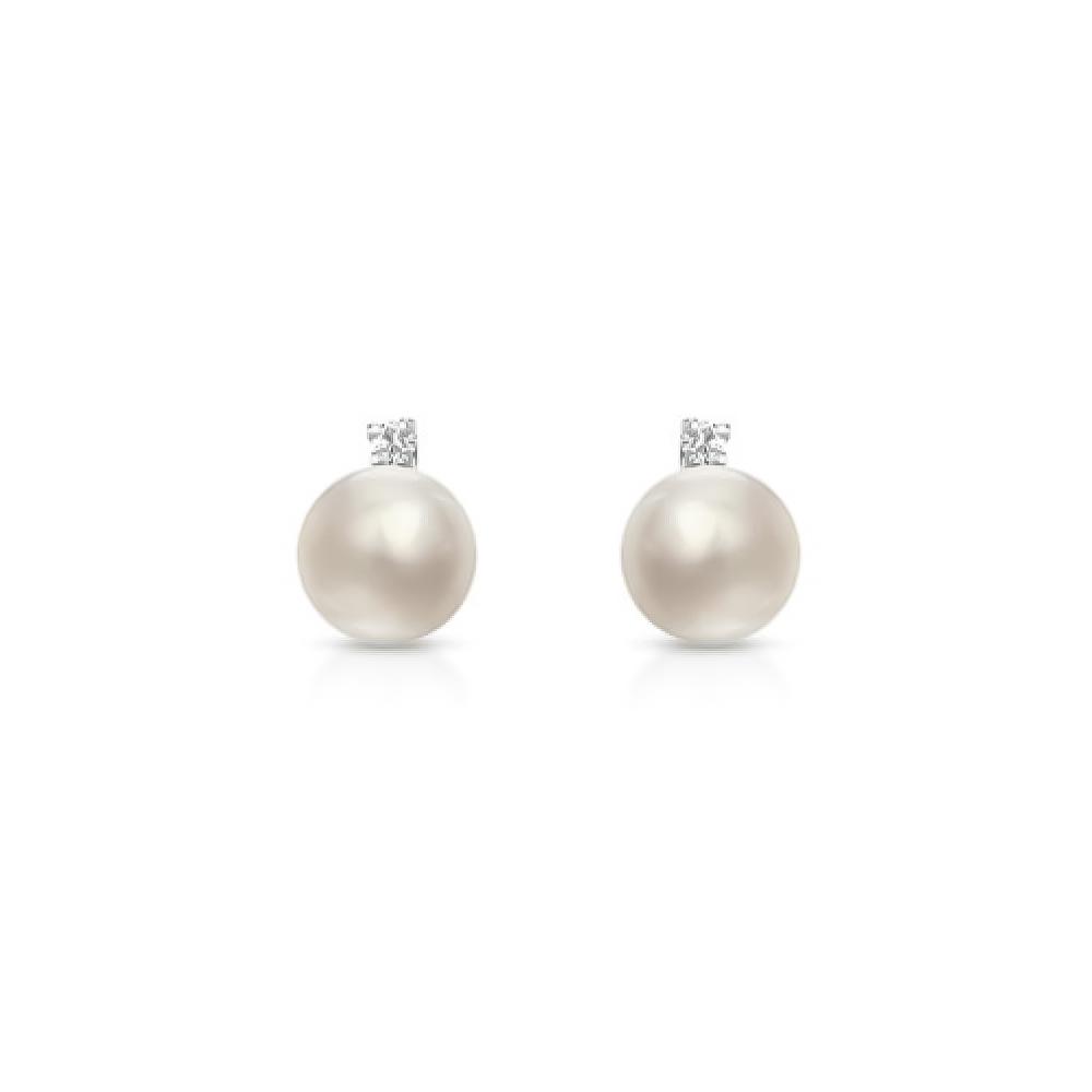Akoya AA+ pearl earrings Ø 7,5-8 mm diamonds 0,04ct - COSCIA