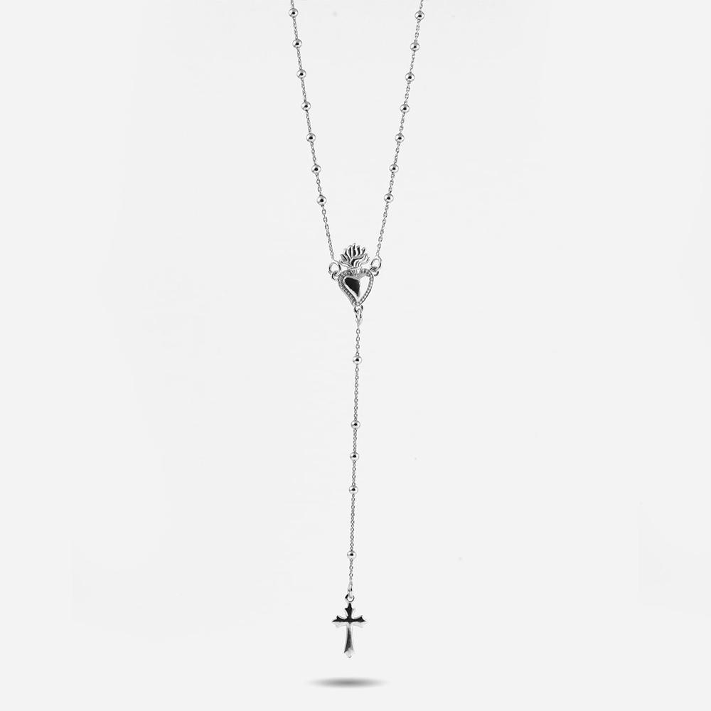  Collana rosario cuore ex voto croce gotica argento rodiato - NOVE25