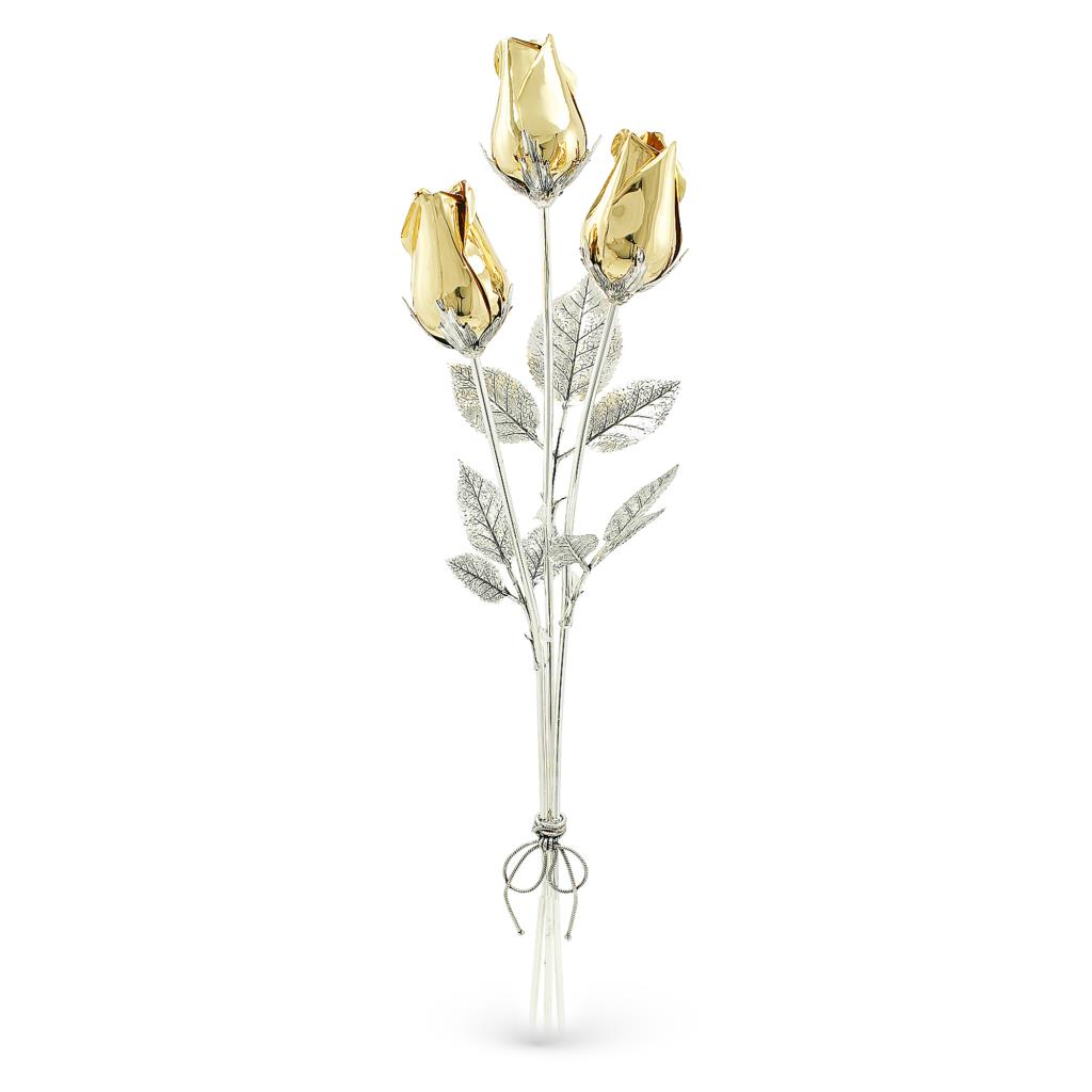 Mazzolino di rose dorate soprammobile in argento e smalto 48cm - GI.RO’ART
