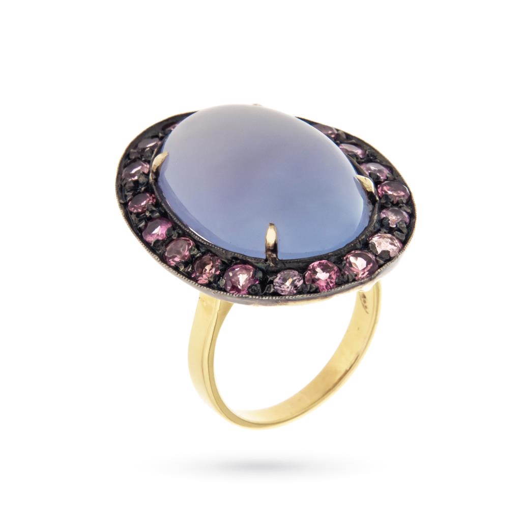 Gold and silver ring with chalcedony and pink sapphires - PETRALUX
