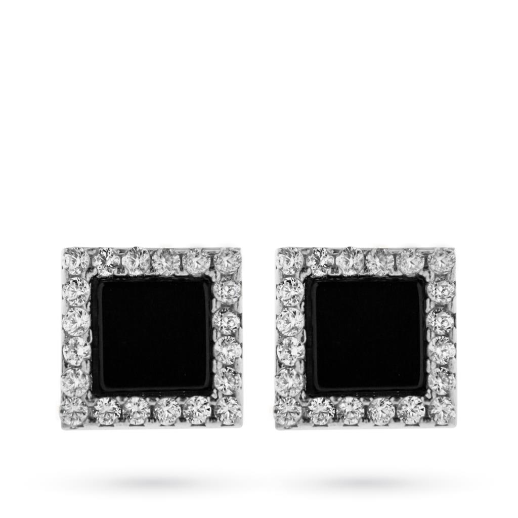 Orecchini quadrati in argento con onice e zirconi - LUSSO ITALIANO