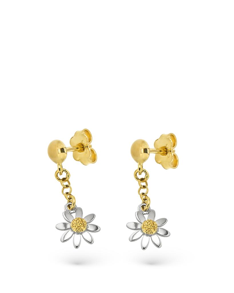 18kt yellow and white gold earrings with pendant daisy - LUSSO ITALIANO