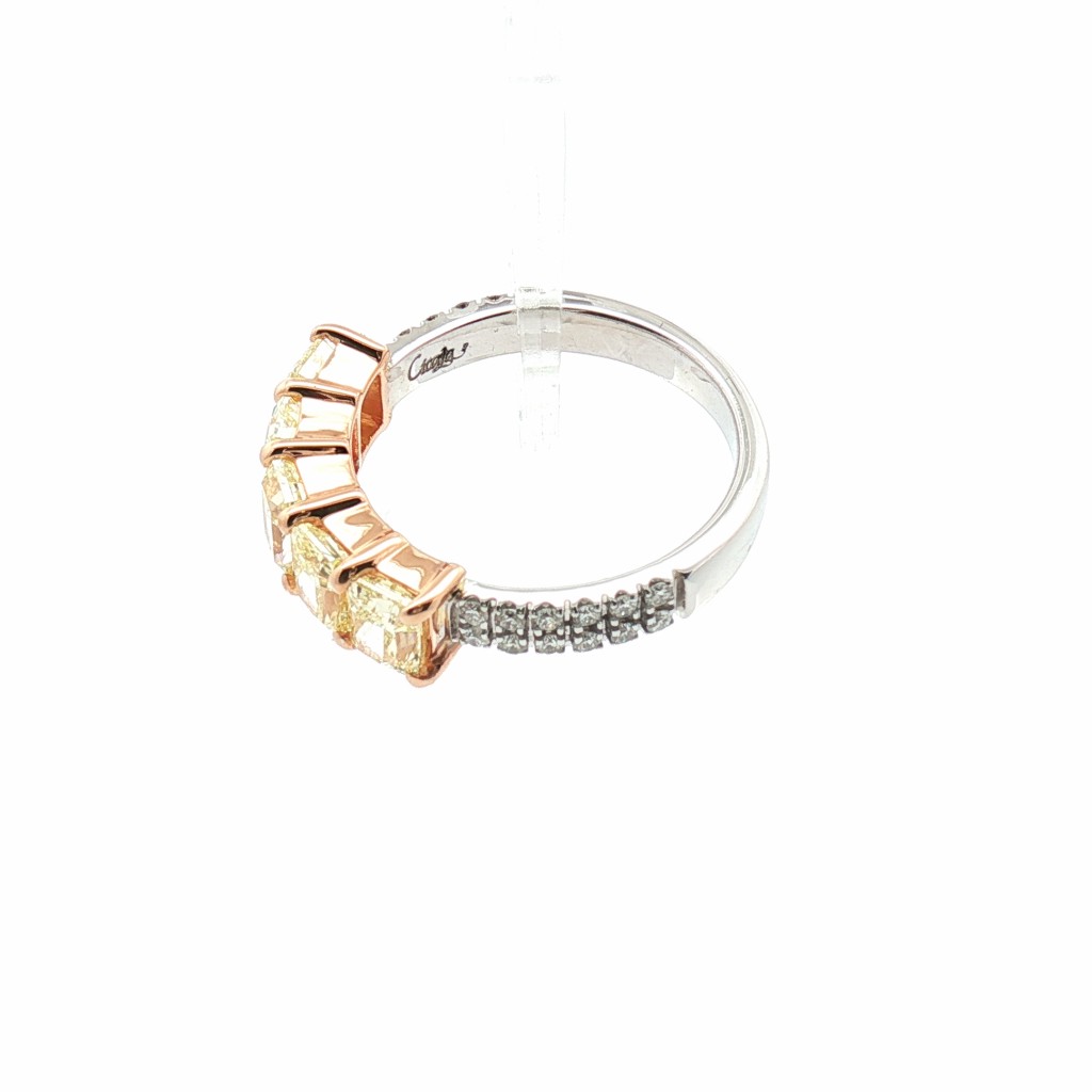  Anello Rivi&egrave;re in Oro Bicolore con 5 Diamanti Radiant Yellow (2,33 ct) e Micro-Pav&eacute; Bianco (0,26 ct) misura 13 - CICALA