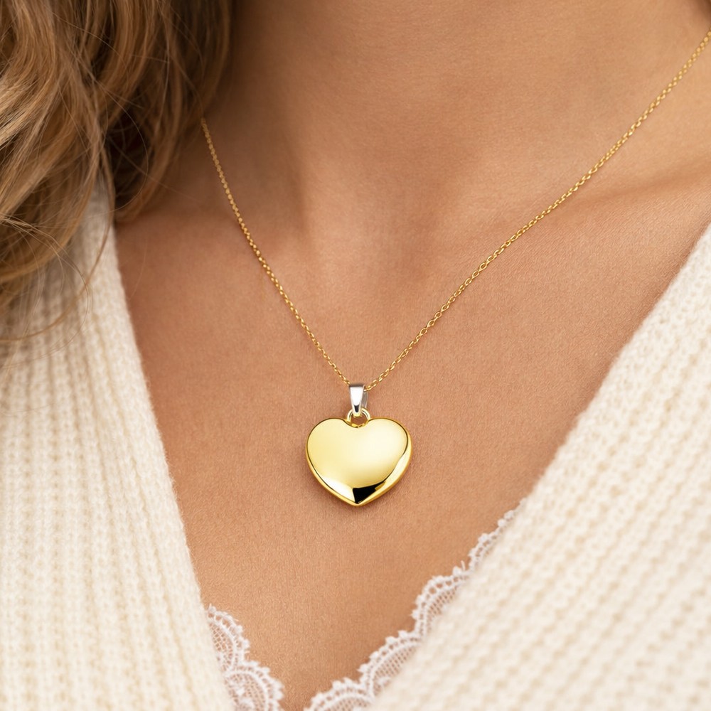 Cuore ciondolo oro giallo contromaglia bianca 25x27 mm - LUSSO ITALIANO