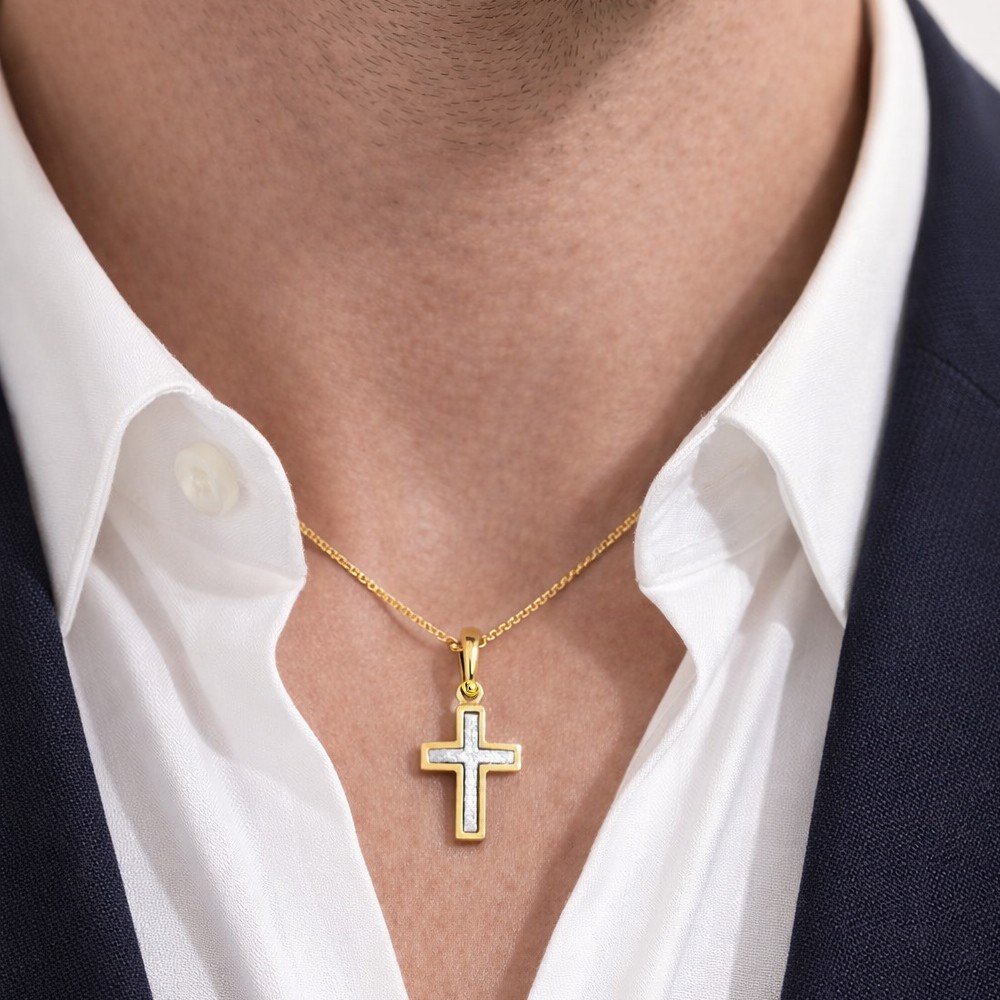  Ciondolo Croce bicolore oro giallo bianco 12x17 mm - LUSSO ITALIANO