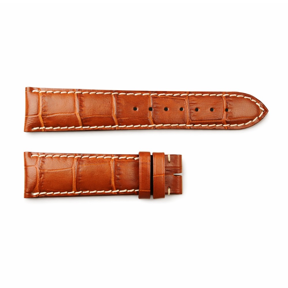 Cinturino originale longines in pelle di coccodrillo color marrone e impunture bianche