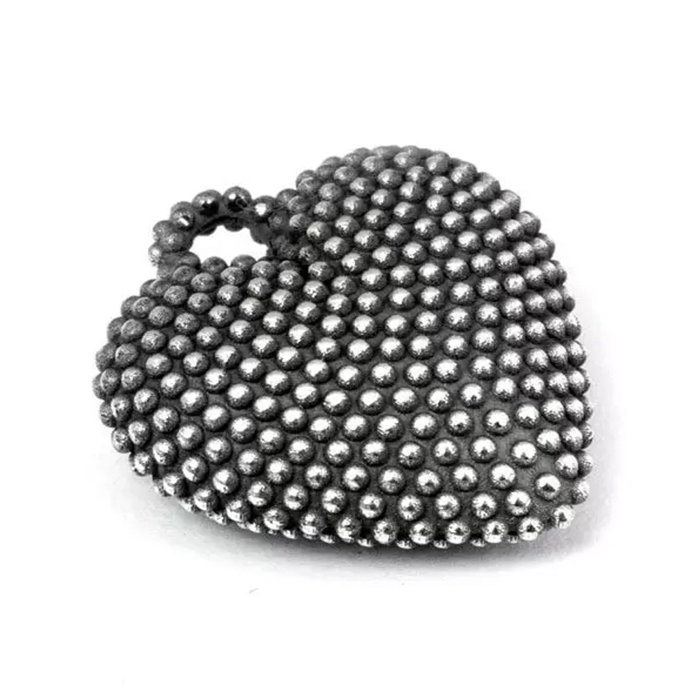 Collana con cuore pieno puntinato argento 925 brunito lucido S150 - NOVE25