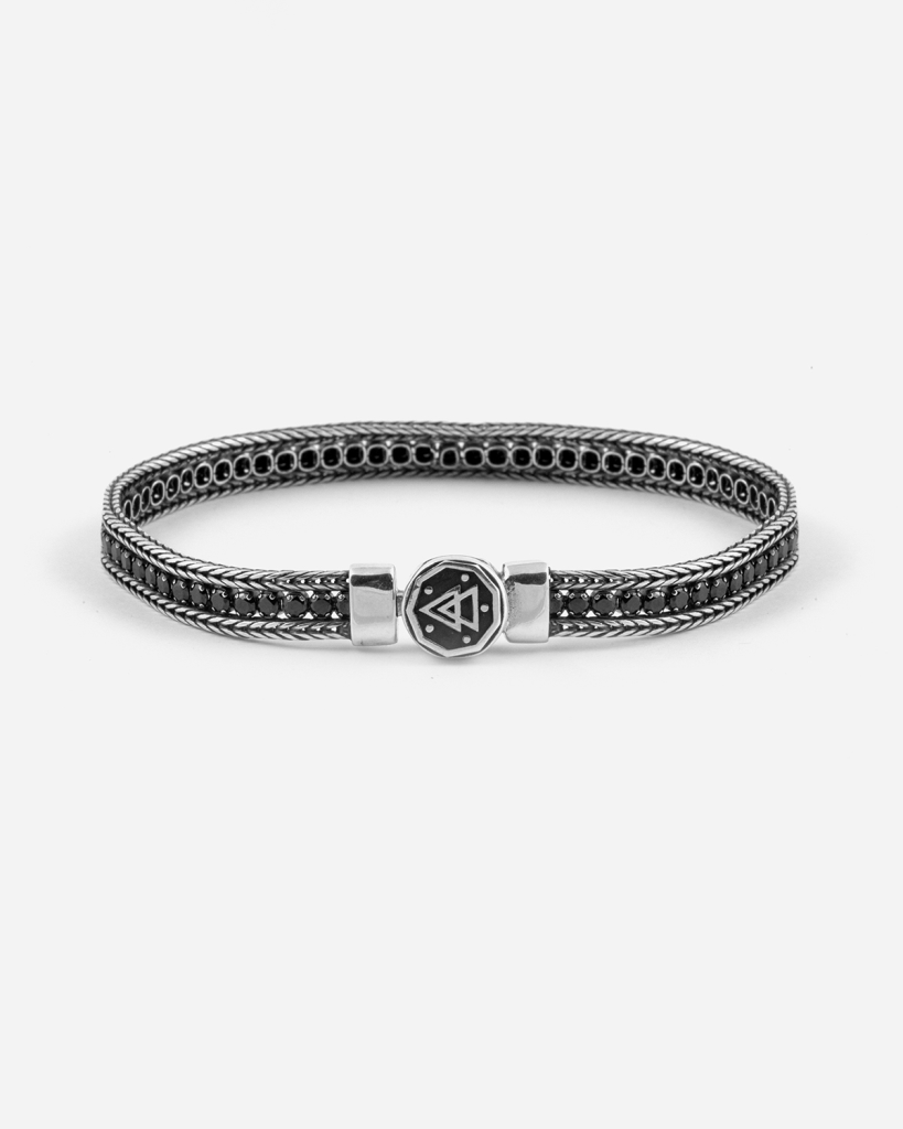 Nove25 shiny burnished silver black foxtail tennis bracelet - NOVE25