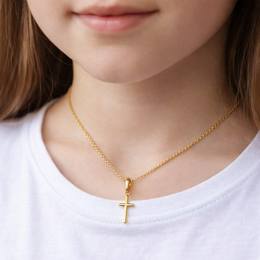  Croce ciondolo sottile oro giallo 7x15 mm - LUSSO ITALIANO