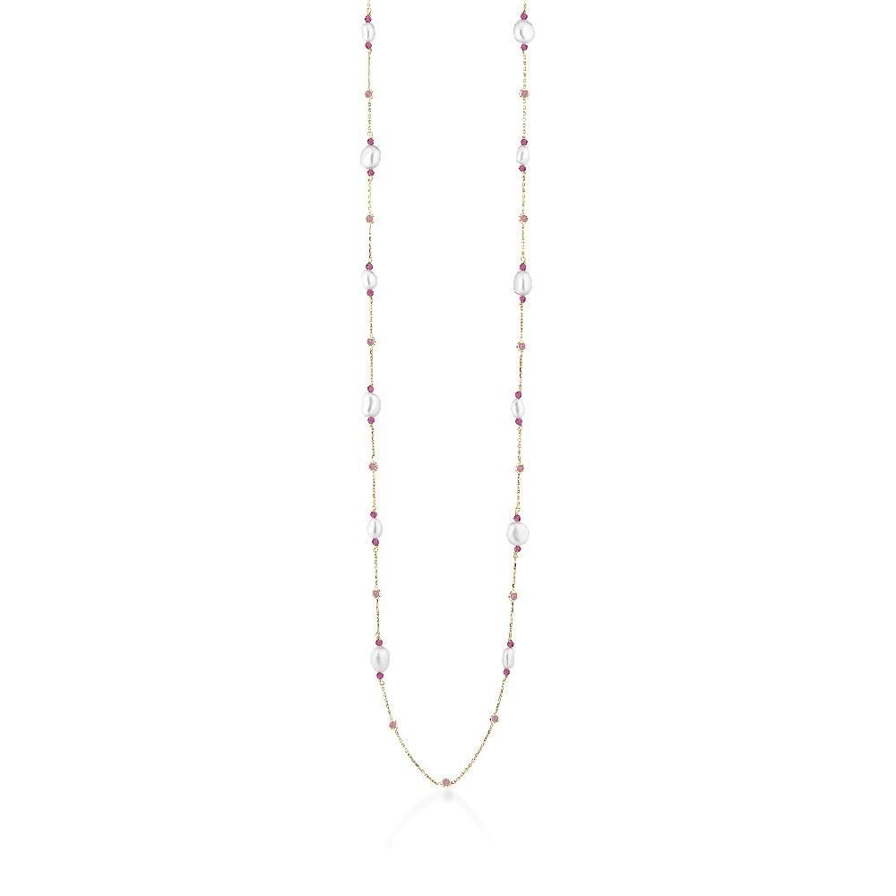 Silver necklace with natural pink pearls and gems - GLAMOUR