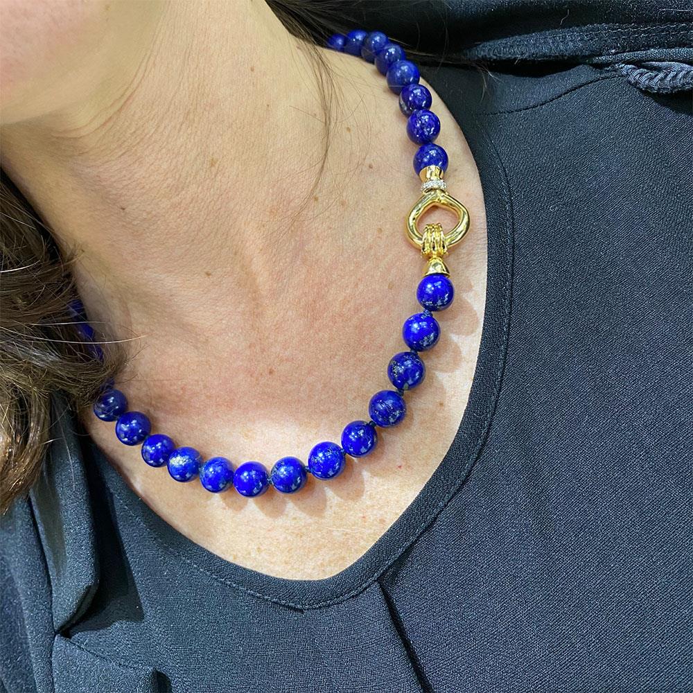  Collana lapislazzuli 46cm chiusura oro giallo diamanti 0,10ct - CICALA