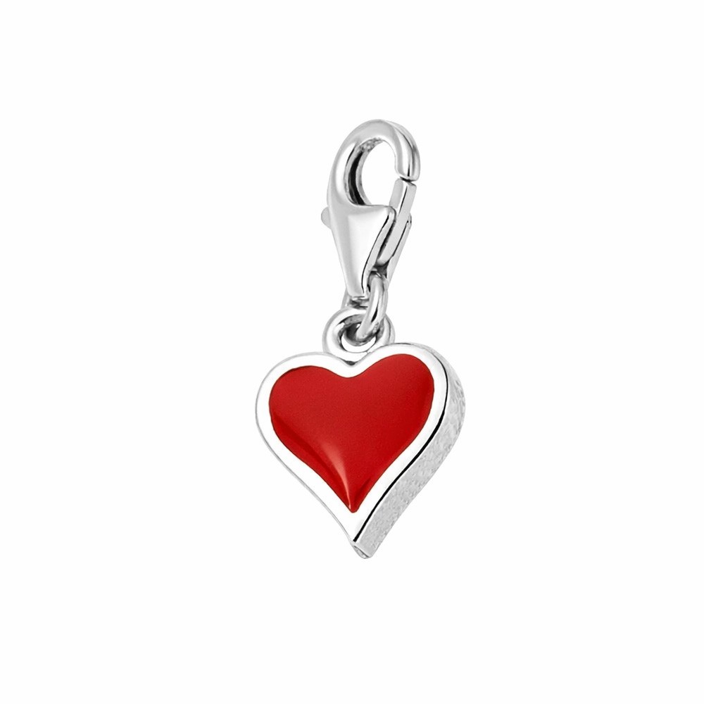 Cuore ciondolo argento smalto rosso con moschettone - SATURNO