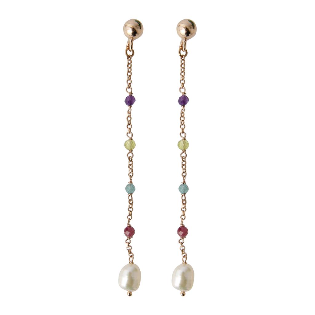 Orecchini pendenti argento perle pietre multicolor  - GLAMOUR