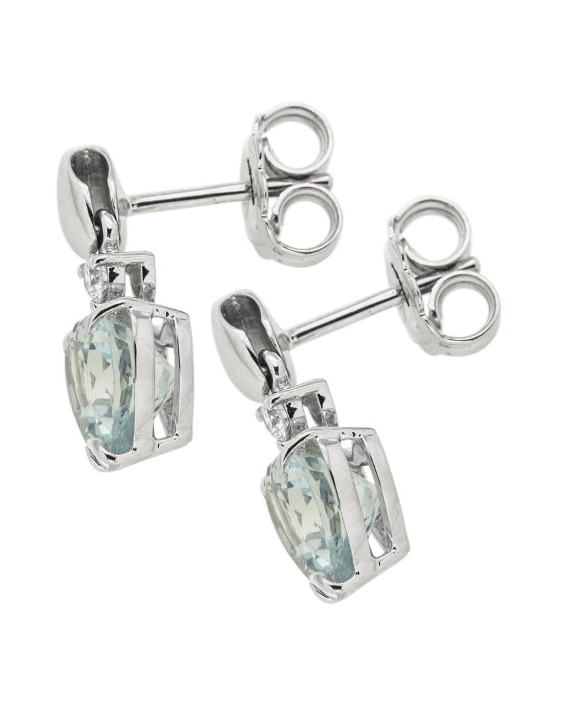  Orecchini con cuore in oro bianco acquamarina a cuore e diamante - LUSSO ITALIANO