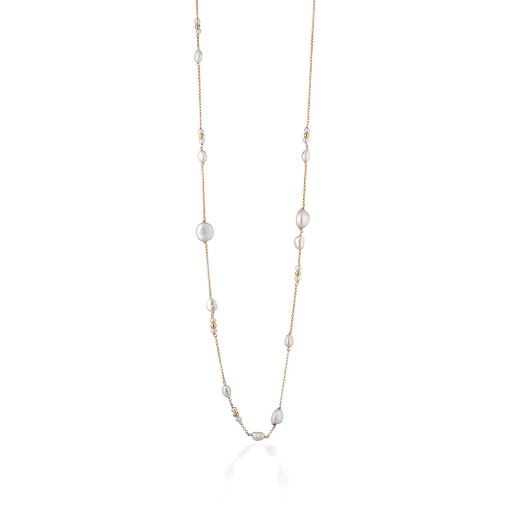 Collana lunga argento rosa perle bianche 90cm - GLAMOUR